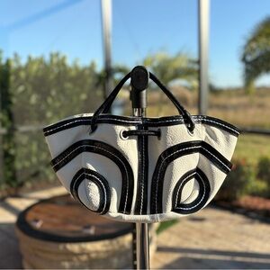 Kate Landry | Genuine Leather White and Black Purse Handbag | Like-New Condition